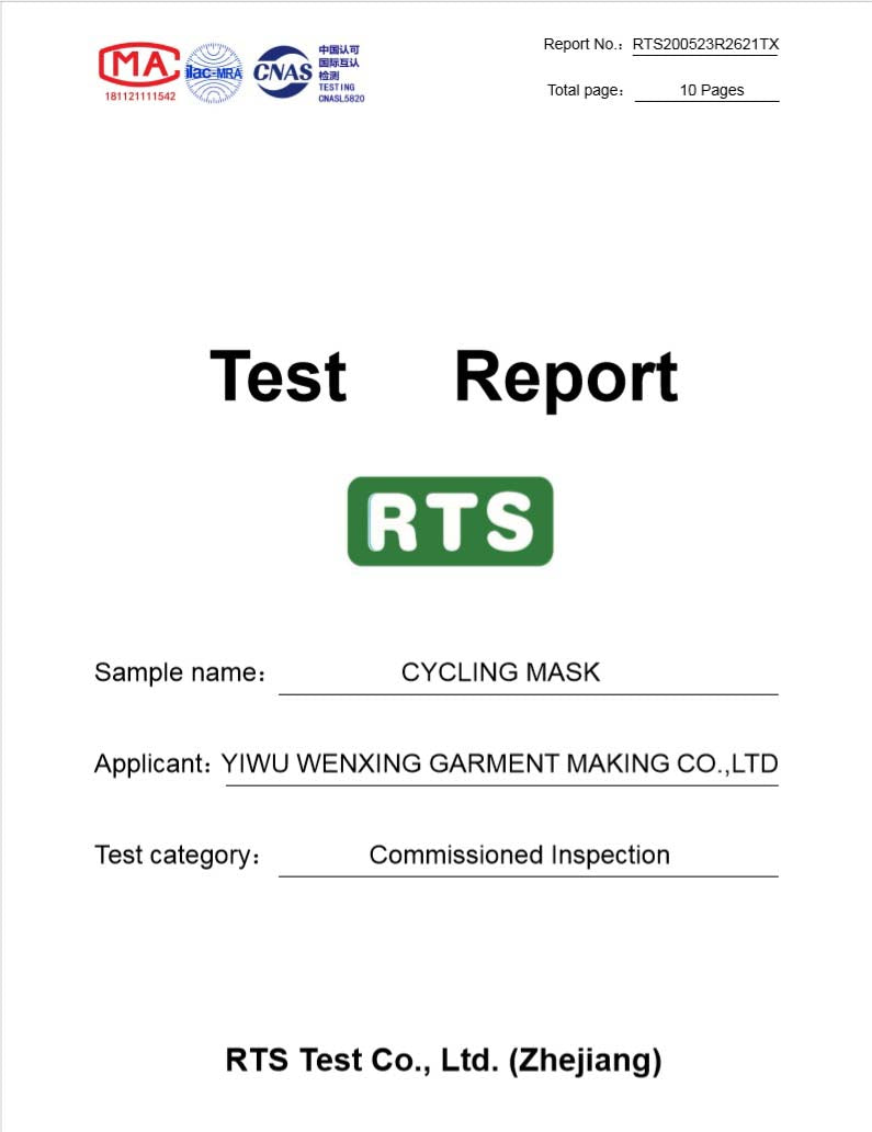 Cycling Mask testing report