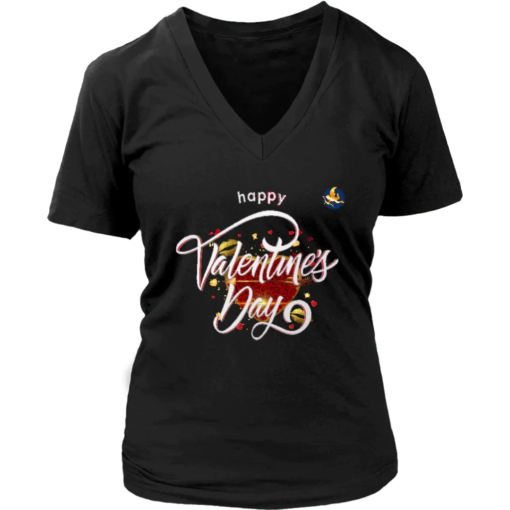 Happy Valentine's Day Shirt V-neck| Womens Valentines Shirts Black