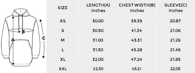 Hoodie Dress Size Chart