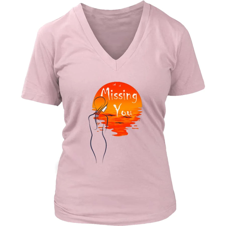 Valentines Shirt "Missing You" Womens V-Neck| Valentine's Day Shirt For Her