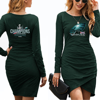 Philadelphia Eagles Women's V Neck Loose Dress Summer Pullover Pockets Dress