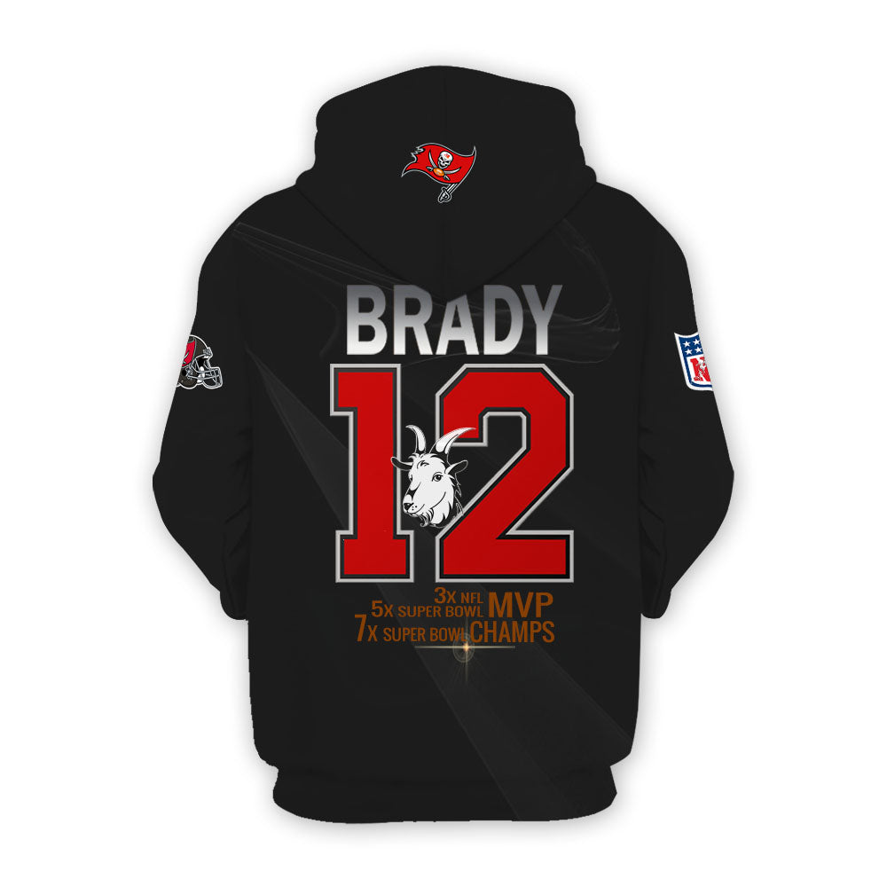 Tom brady Hoodie 12 7 5 3|nfl Tampa bay GOAT Hoodie Black| bucs Gear