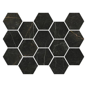 Black & Gold Hexagon Polished Porcelain Mosaic Tile - Aloft Tiles