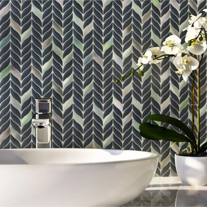 Blue Leaf Matte Recycled Glass Mosaic Tile - Aloft Tiles