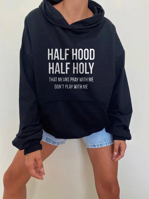 Blessyuki Simple Letter Print Hoodies Women Autumn Winter Casual Long - Hush