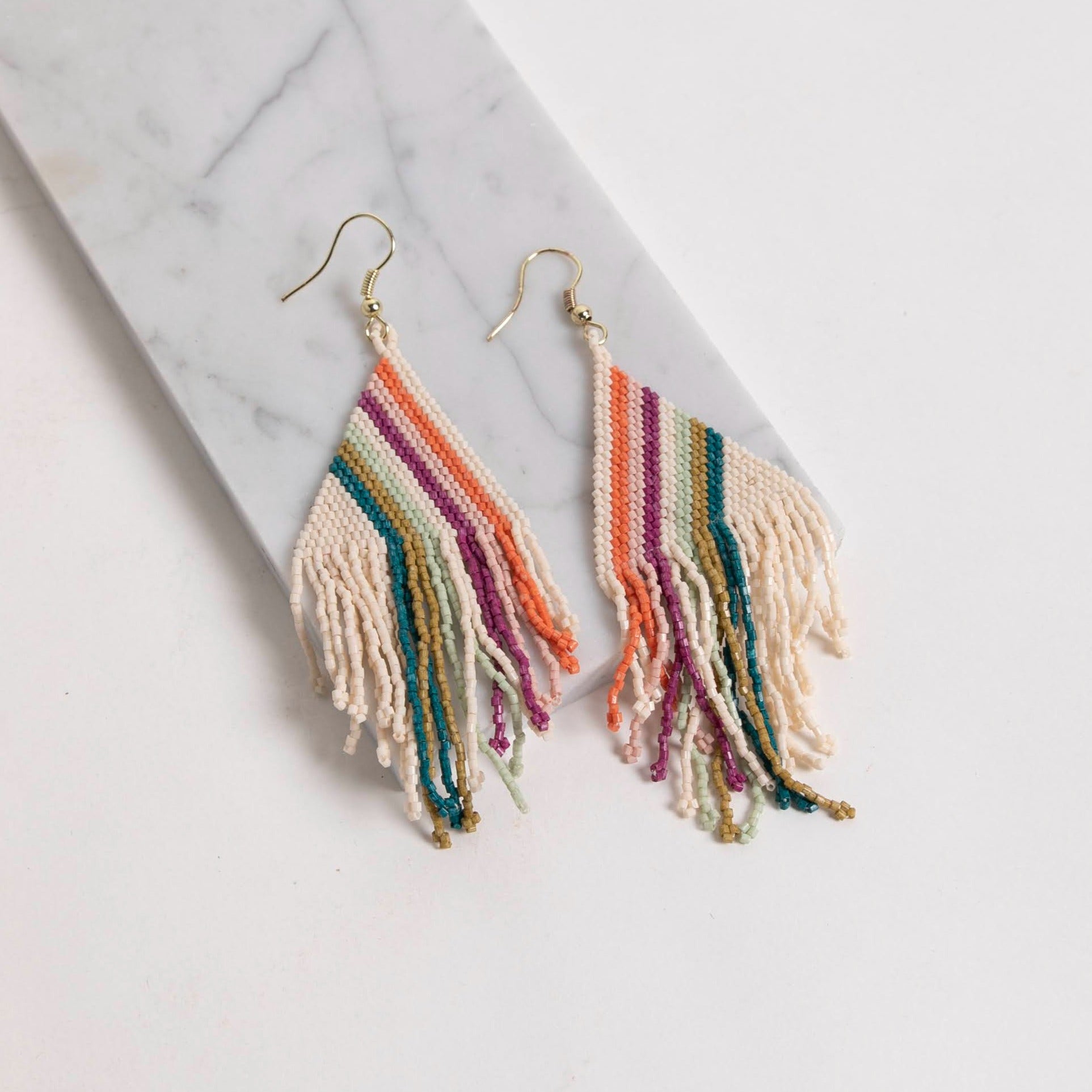 Haley Falling Lines Beaded Fringe Earrings
