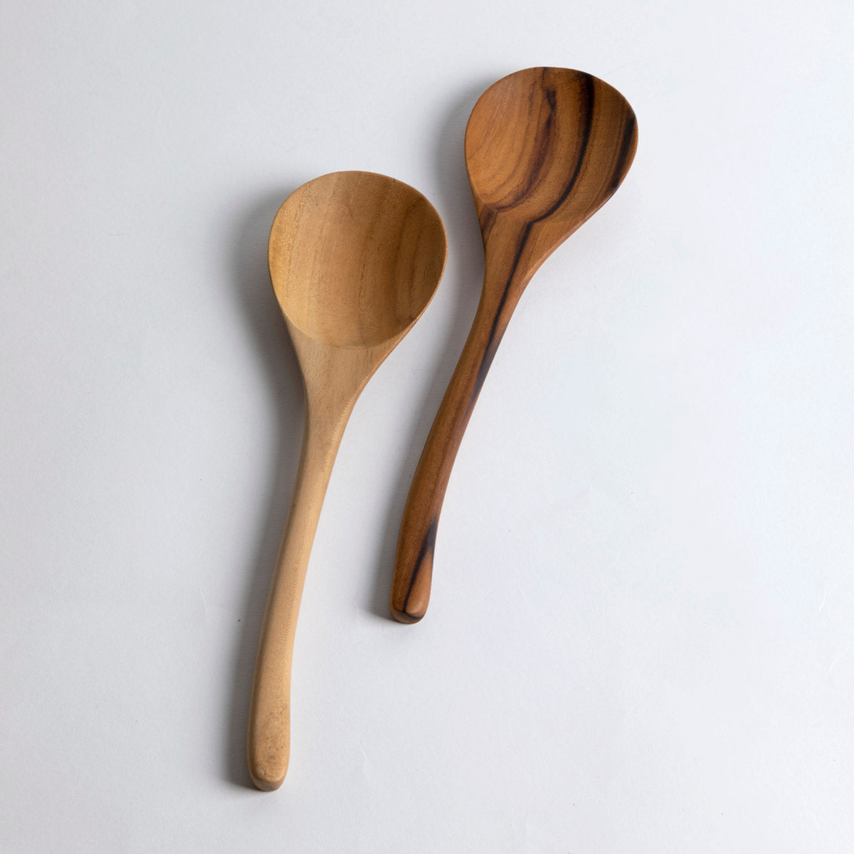 Large Hand-Carved Teak Spoon with Curved Handle