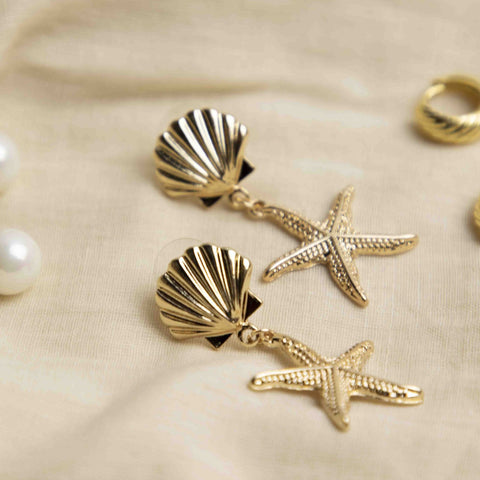 Gold Tone Sea Shell Earrings