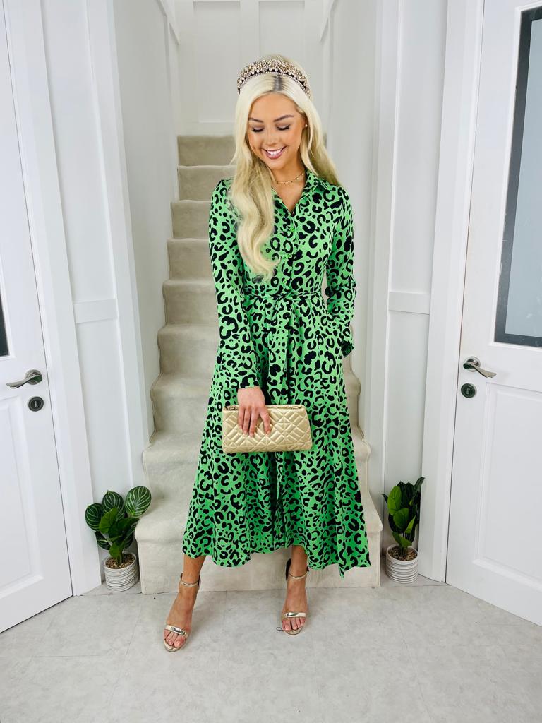 Brielle Shirt Dress Green Leopard