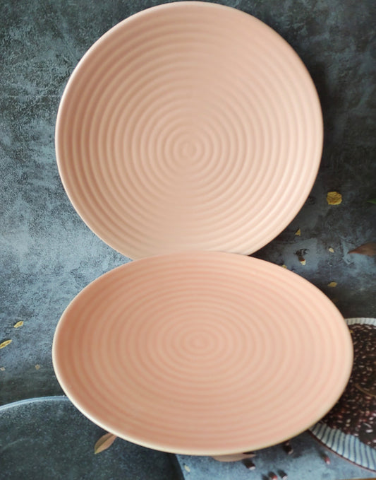 Rippled Pink  Quarter Ceramic Plate Set of 2