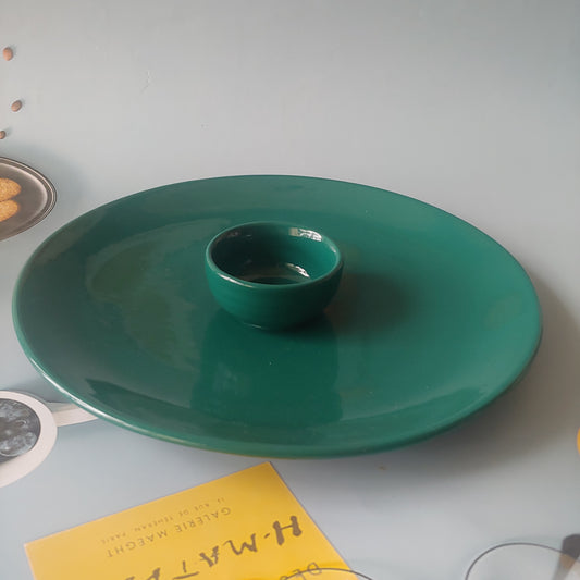 Green Ceramic Platter with Small Bowl