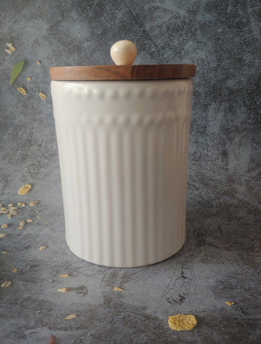 Large Stoneware Tilley Food Storage Canister With Wood Lid Black