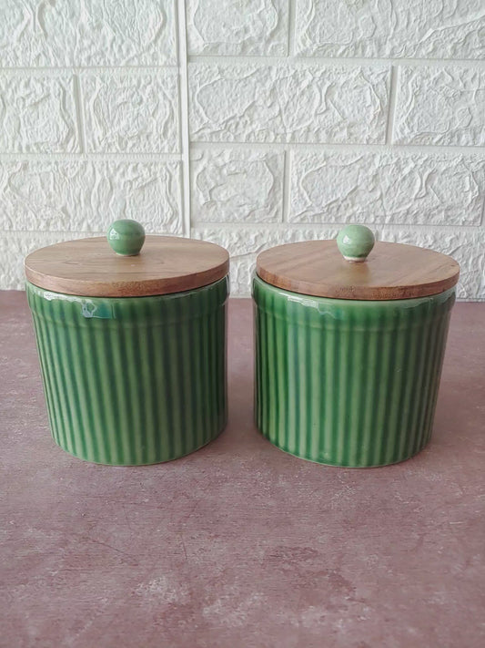 Green colored Ceramic Airtight container 1/2 kg set of 2