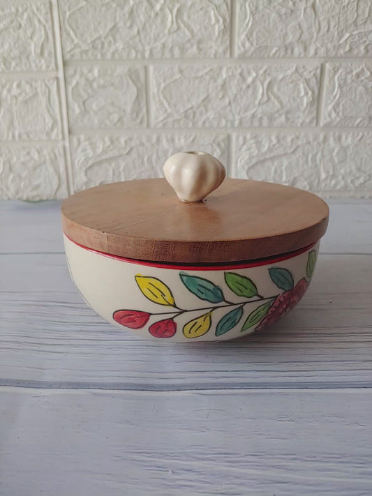 Handpainted Leaf Designer Serving Bowl with lid