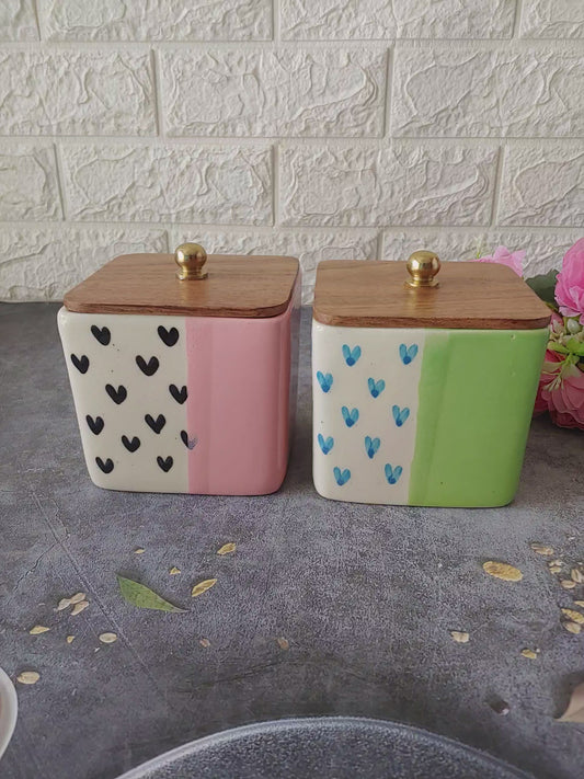 Sweetheart Home Ceramic Airtight Containers with Wooden Lid