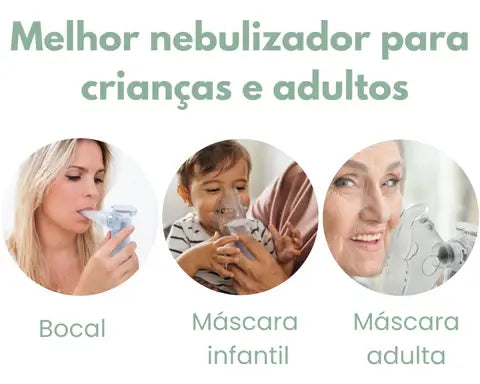 Três tipos de uso, um só nebulizador: Máscara para adultos, crianças e bocal - versatilidade para toda a família