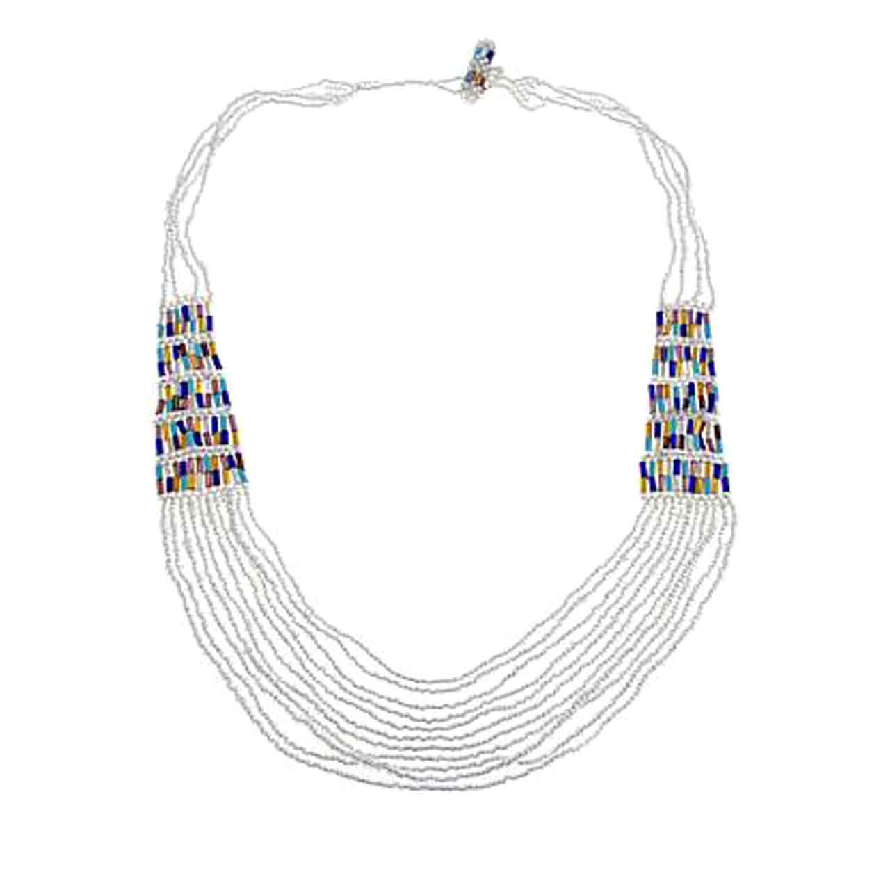 Deep Blue Multicolor Layered Potay Waterfall Necklace - Himalayan Gems