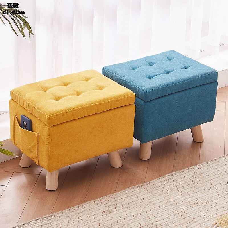 Small Stool Storage Living Room Foldable Sofa Foot Stool Beech Wooden  Leisure Low Stool with Soft Breathable Cushion foot pedal - AliExpress