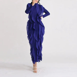 BLUE Long Sleeve MAXI Dress with RUFFLES - DVL Shop