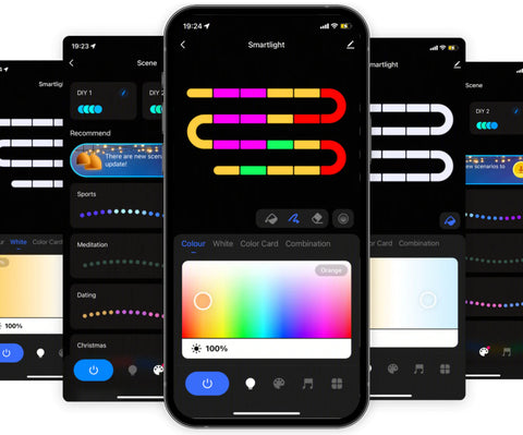 Mobile app showcasing versatile settings and effects for LED strip lighting