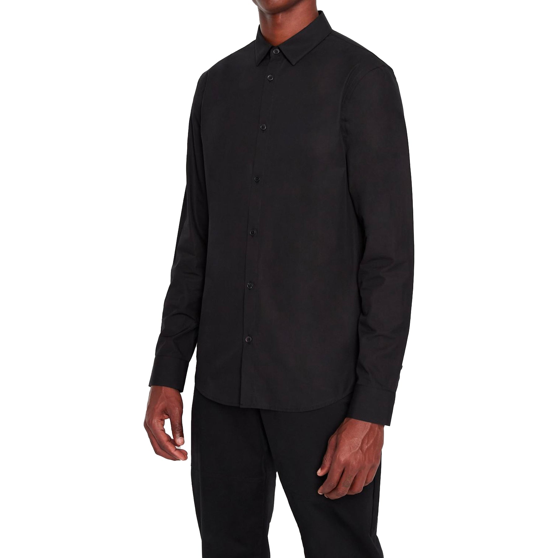 Armani Exchange Cotton Stretch Long Sleeve Shirt - Black