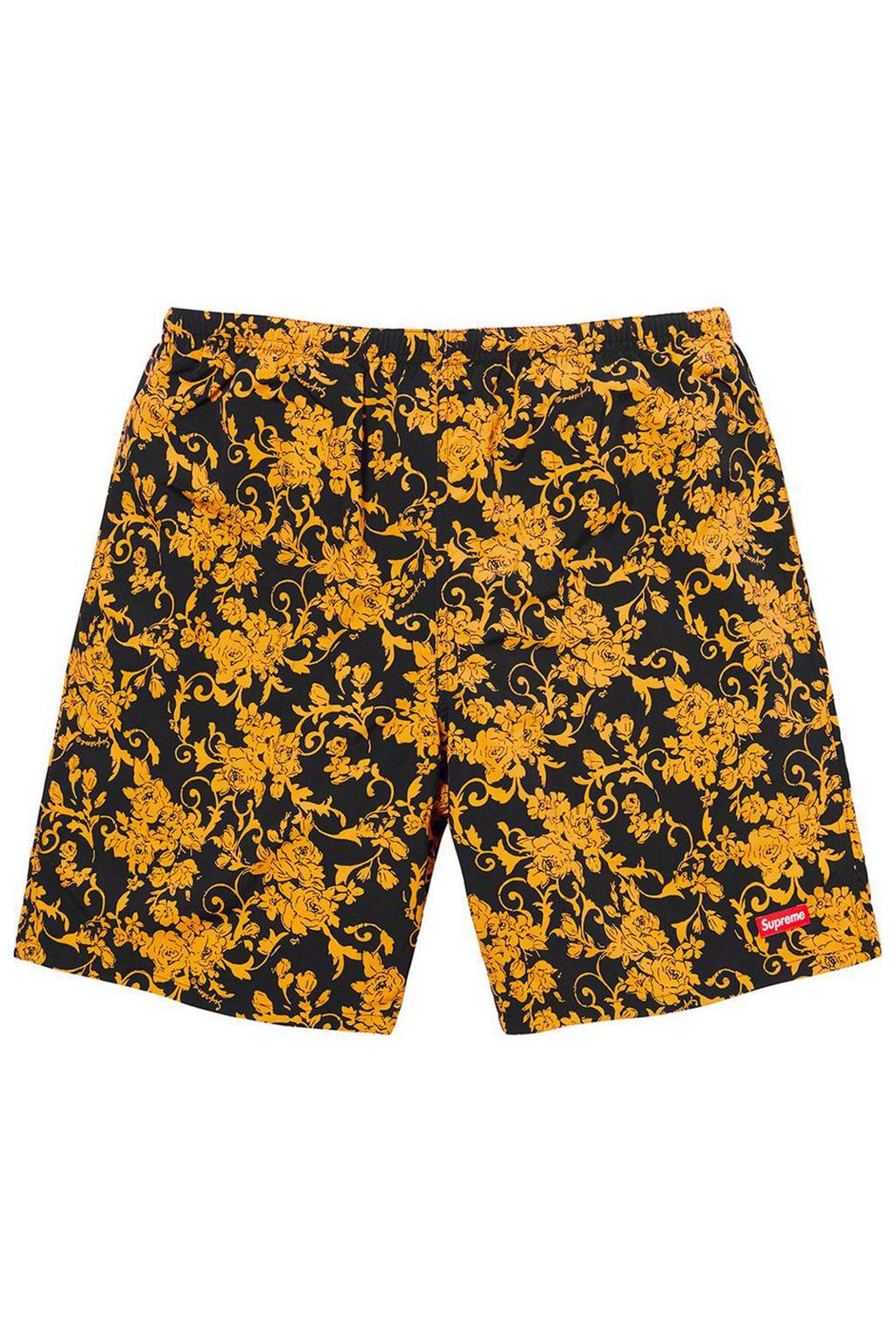 S】Nylon Water Short Black floral 黒 ユリ-