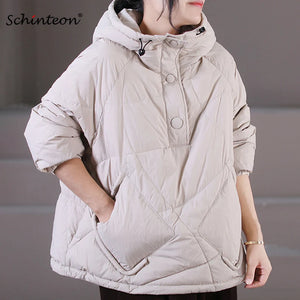 Schinteon Women White Duck Down Jacket with Hood Autumn Winter Pullover Top Warm Hoodies Outwear Vintage Coat 2023 New - Shein Store