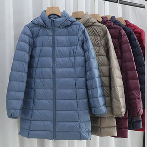 Hat Detachable Hooded Down Coat Winter Women Light Thin White Duck Down Jacket Parkas Ladies Long Warm Big Size Puffer Outwears - Shein Store