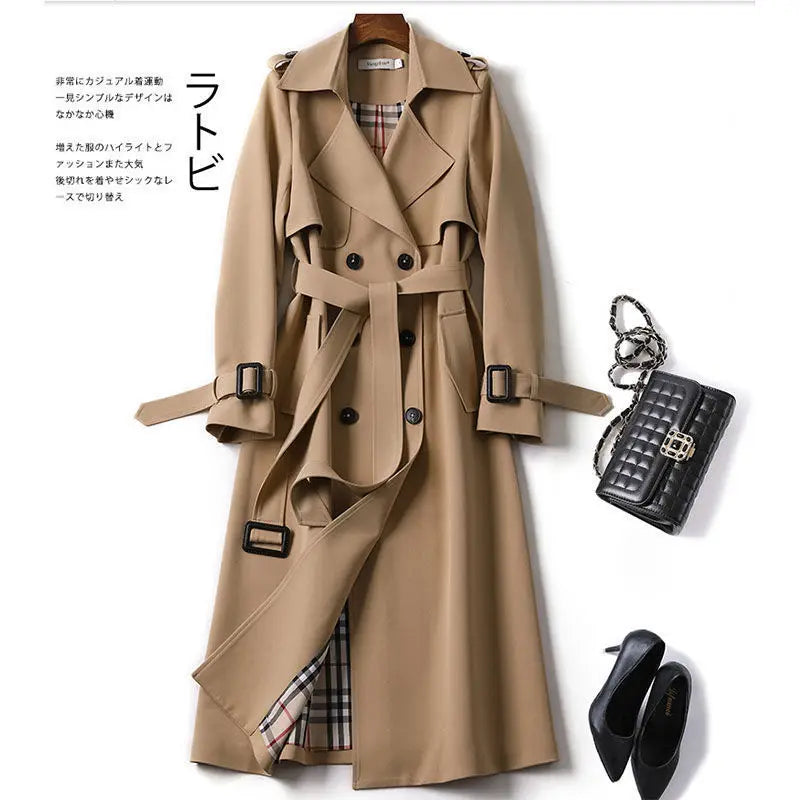 Windbreaker Women's Mid length 2023 Spring and Autumn New Korean Edition Popular British Style Coat Over Knee Coat