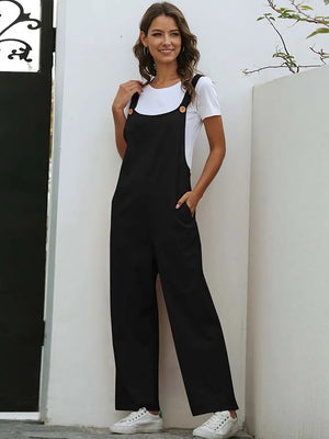 2023 Summer Black Jumpsuit Women Loose Dungarees Overalls Wide Leg Women Long Jumpsuit Ladies Overalls For Women - Shein Store