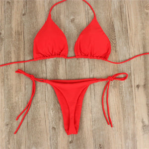 Women Bikini Set Sexy Side Tie Thong Swimsuit Bandage Style Brazilian Swimwear Ultrathin Bra & Brief Sets Erotic Lingerie Set - Yours2Buy
