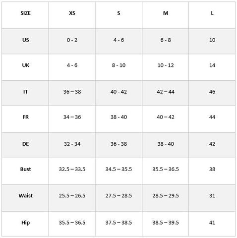 Marabilis Size Guide Inches