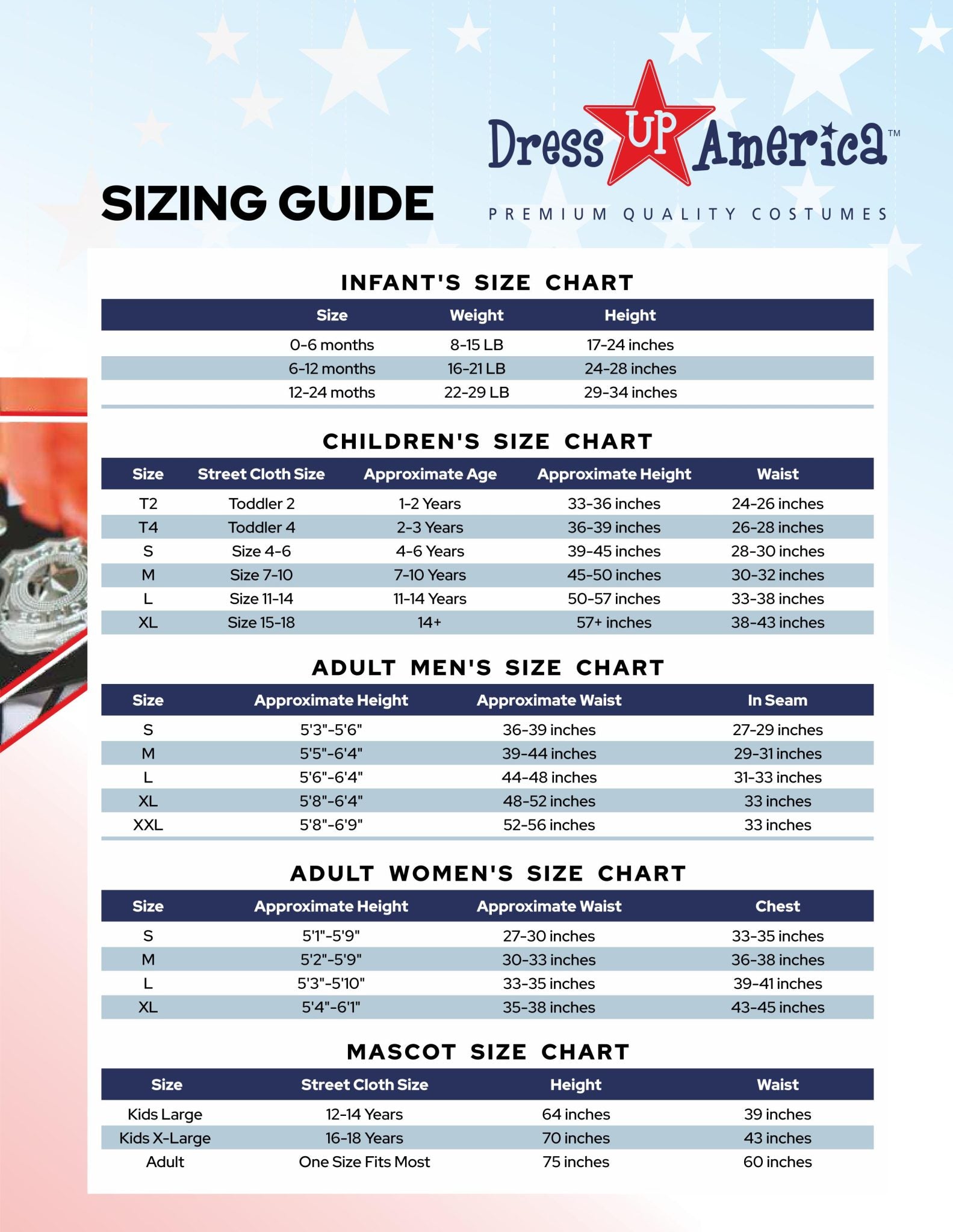 Dress Up America Size Chart