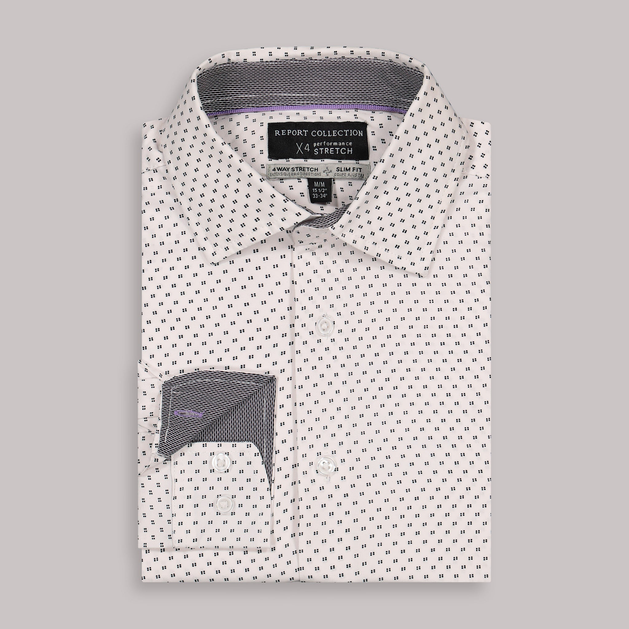 Long Sleeve 4-Way Dress Shirt with Dots Print in Black – Report