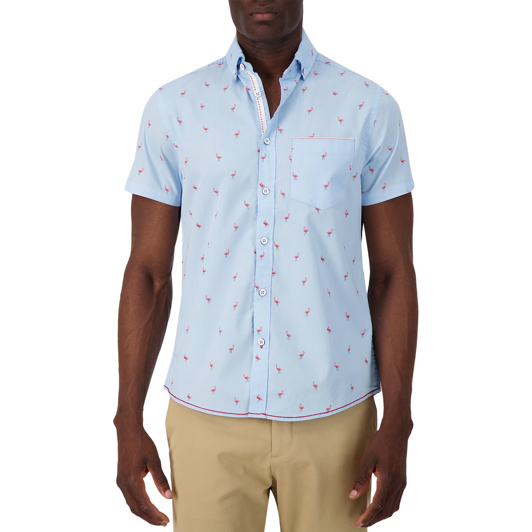 Short Sleeve Shirt with Flamingo Print in Blue – Report Collection