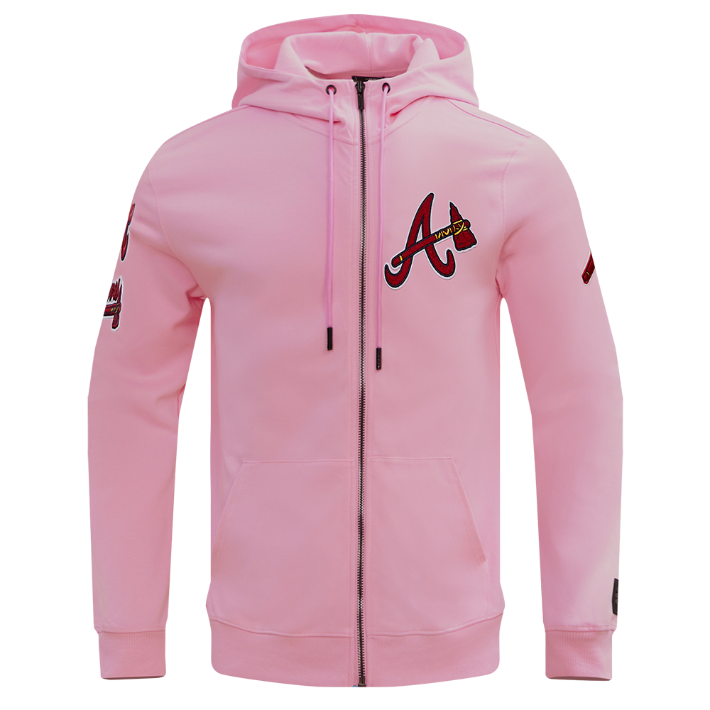 YoungLA Men's Full Zip Fleece Hoodie Pink Medium Spell Out Embroidered Logo