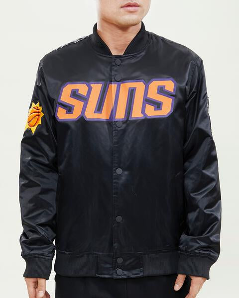 NBA PHOENIX SUNS OLD ENGLISH LOGO MEN'S SATIN JACKET (BLACK/ORANGE 