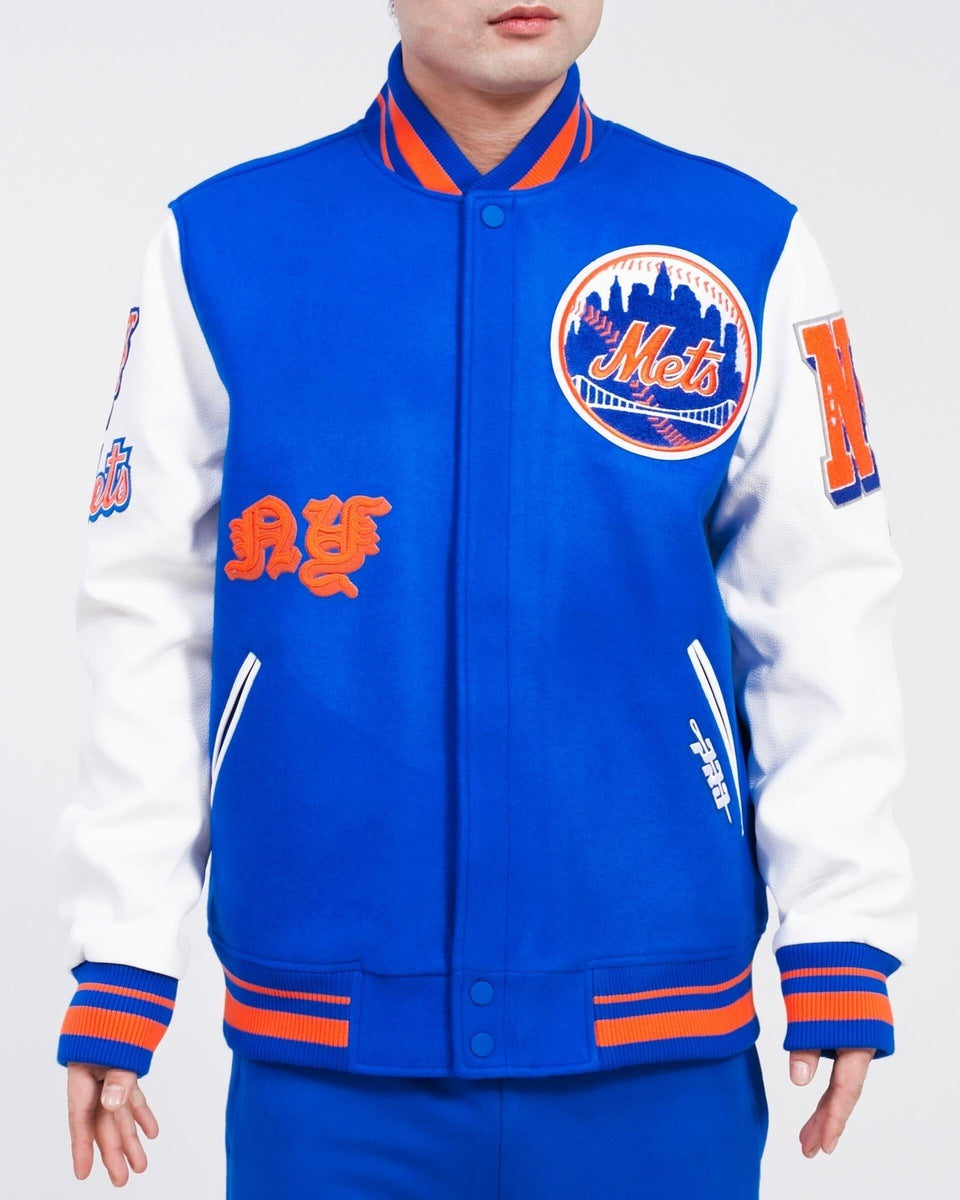 NEW YORK METS MASH UP LOGO VARSITY JACKET (ROYAL/WHITE)