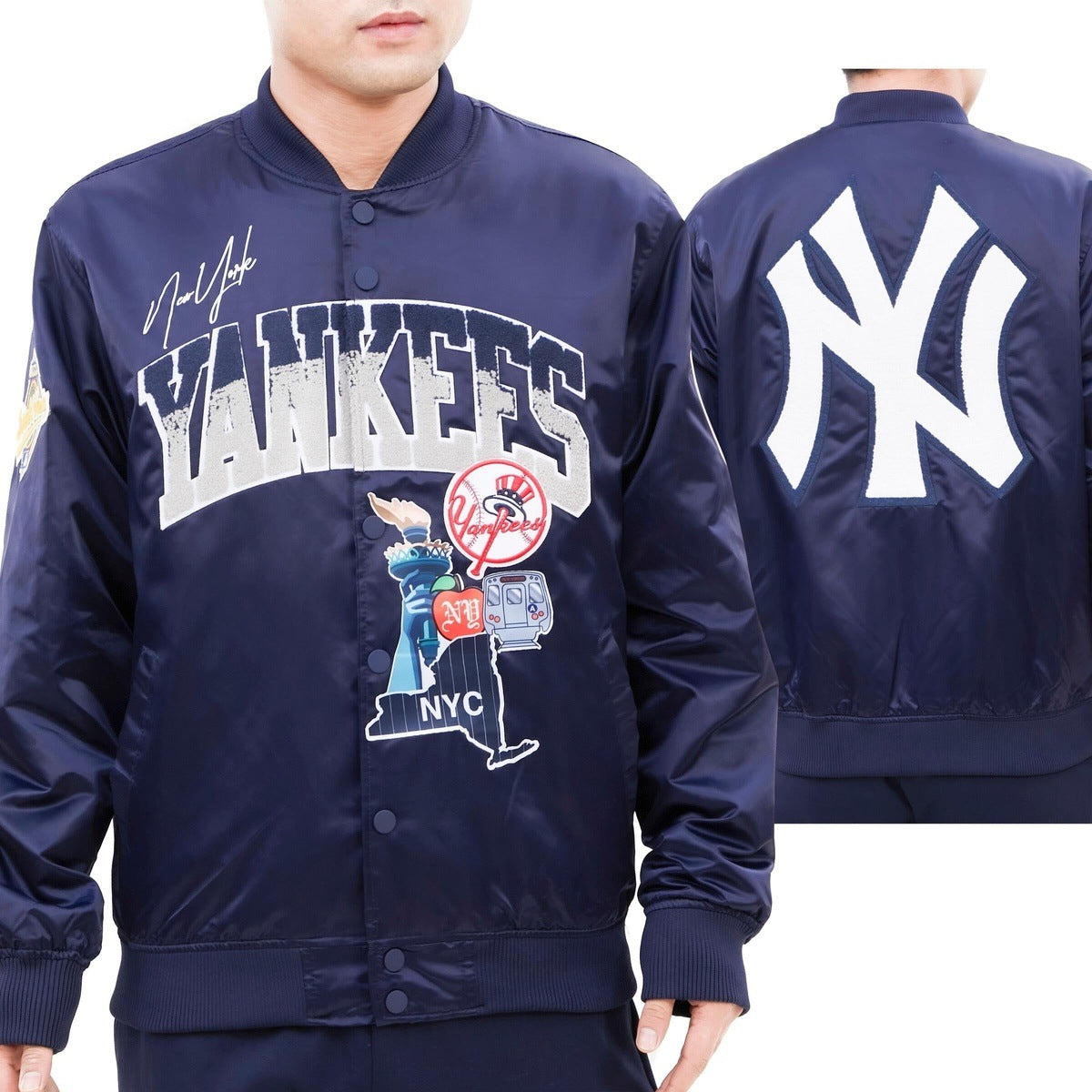 Pro Standard Mens MLB New York Yankees Mash Up Logo Satin Jacket  LNY633393-MDN Midnight Navy
