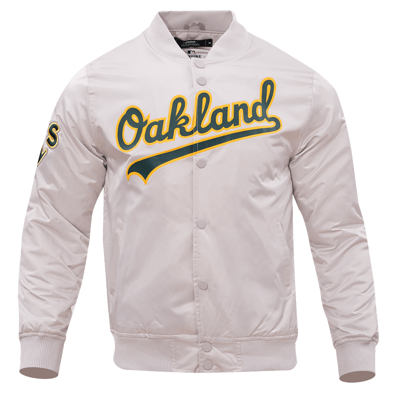 OAKLAND ATHLETICS WORDMARK SATIN JACKET (SILVER)