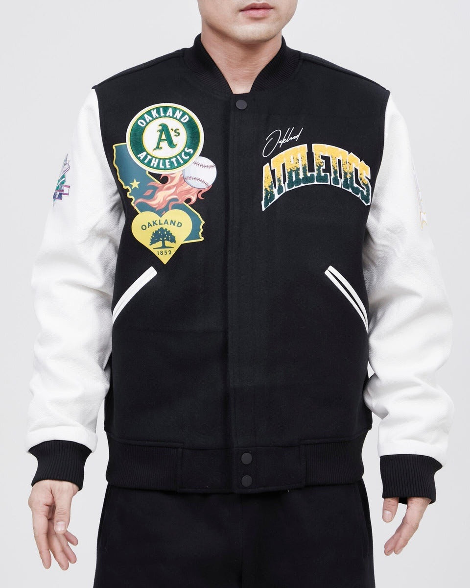 OAKLAND ATHLETICS RETRO CLASSIC RIB WOOL VARSITY JACKET (KELLY GREEN)