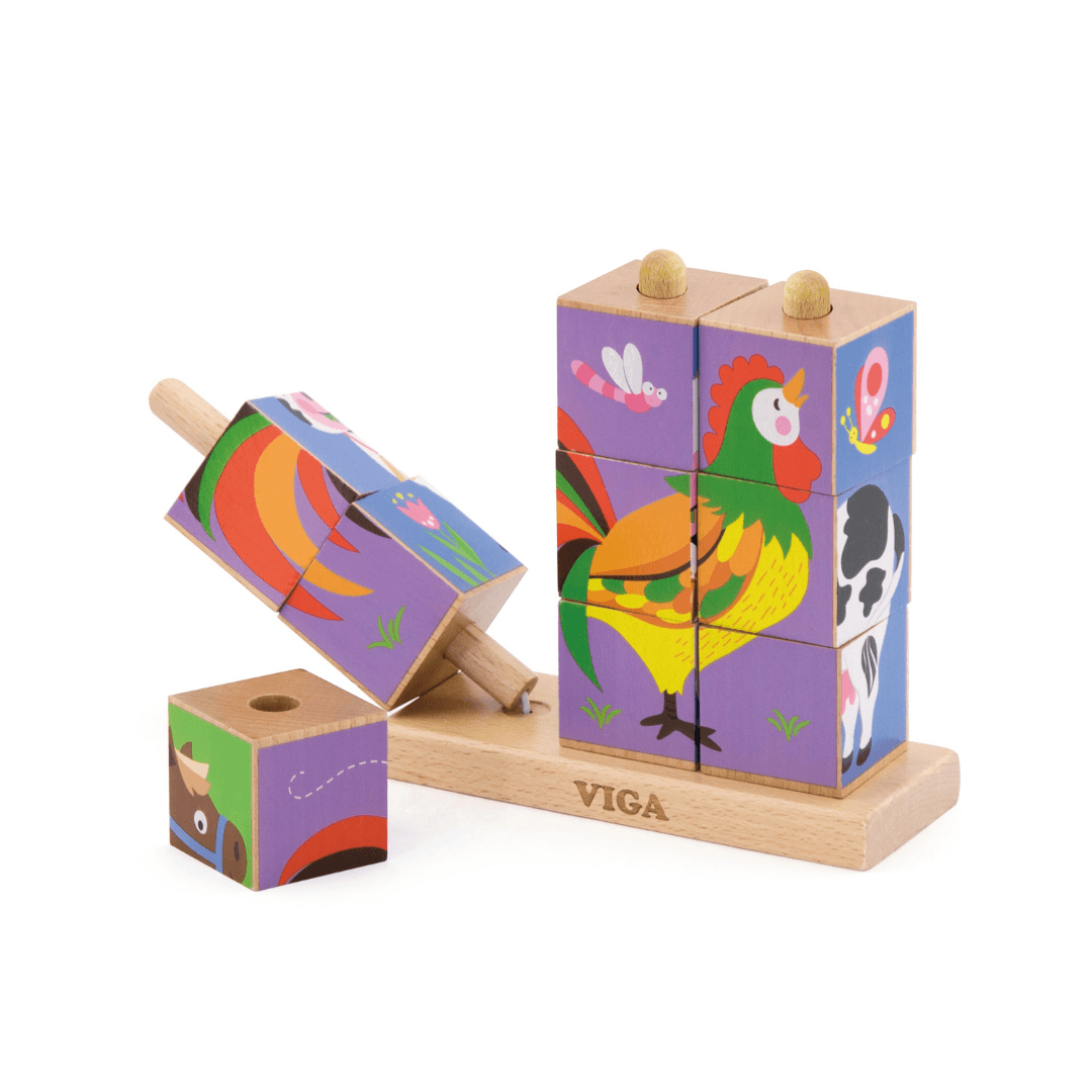 Wooden Cube Puzzle, Animal Puzzles for Kids