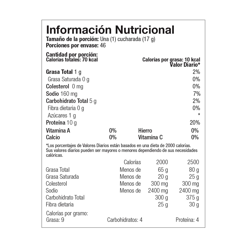 información nutricional Proteína Pro-TF 