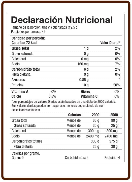 información nutricional Proteína Pro-TF de Chocolate 