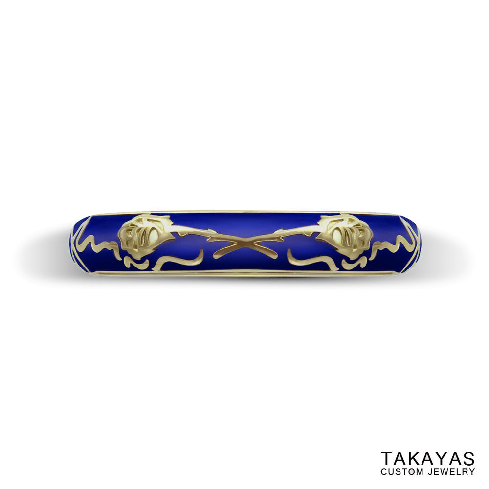 photograph of finished Beauty and the Beast wedding ring by Takayas Custom Jewelry - top view