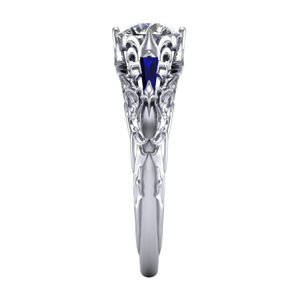 CAD rendering of the custom FFXIV Scholar inspired engagement ring by Takayas Custom Jewelry - side view