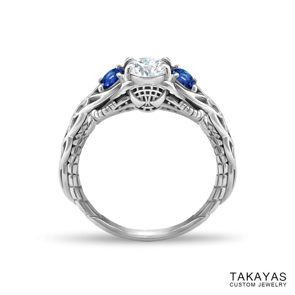 Celtic Spiderman engagement ring by Takayas - finished ring - front view