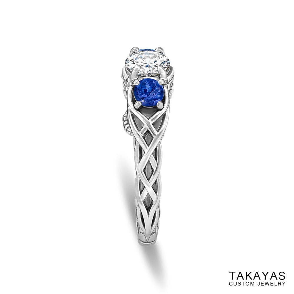 Celtic Spiderman engagement ring by Takayas - finished ring - side view