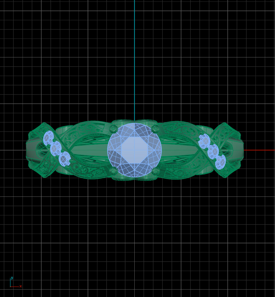 wire frame Elegant Fantasy custom ring CAD rendering by Takayas, top view