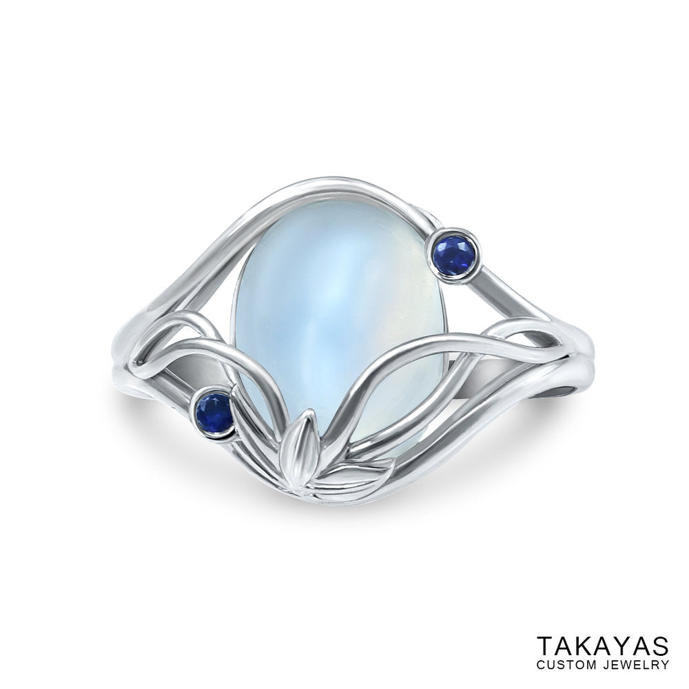 Elvish Moonstone Engagement Ring by Takayas - top down view